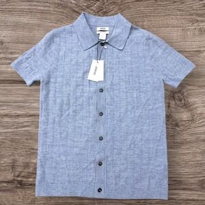 Jason Wu Polo Shirt Mens Small Blue 100% Extra Fine Merino Wool Knit Button Up